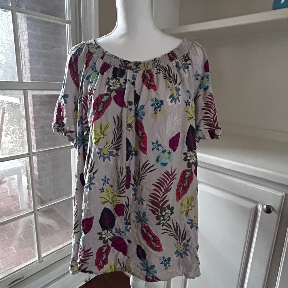 Terra Sky Floral Shirt Blouse Curvy Comfort Ruffle Sleeve Lightweight Plus Sz 1x - Picture 2 of 12